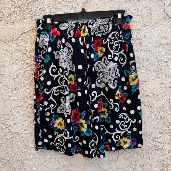 Vintage 90s Floral Paisley Polka Dot Culottes Boho Festival Medium - Picture 1 of 4